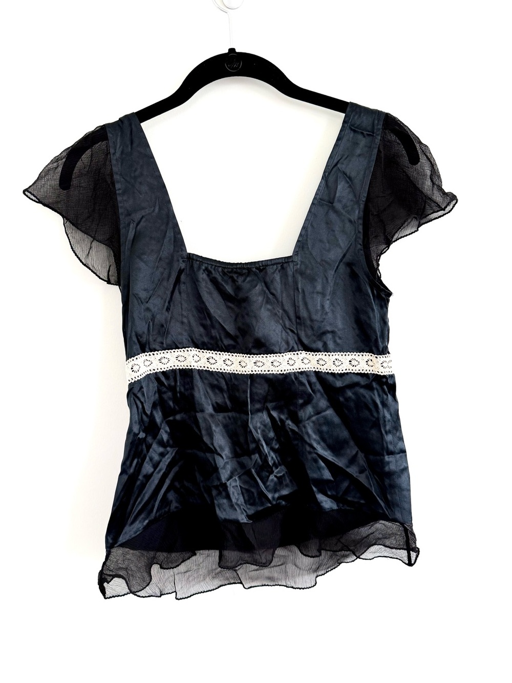 The Limited Vintage Y2K Silk Black Short Sleeve Babydoll Whimsigoth Blouse NWT - Picture 5 of 12